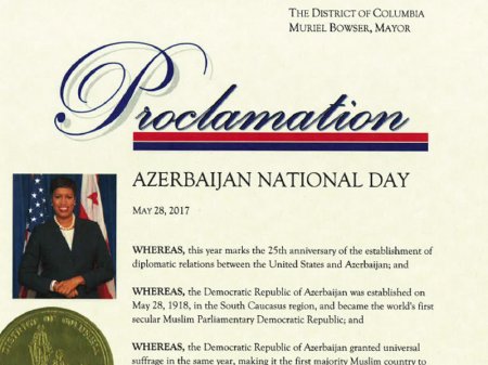 28 May Vaşinqtonda Azərbaycan Milli Günü elan edilib